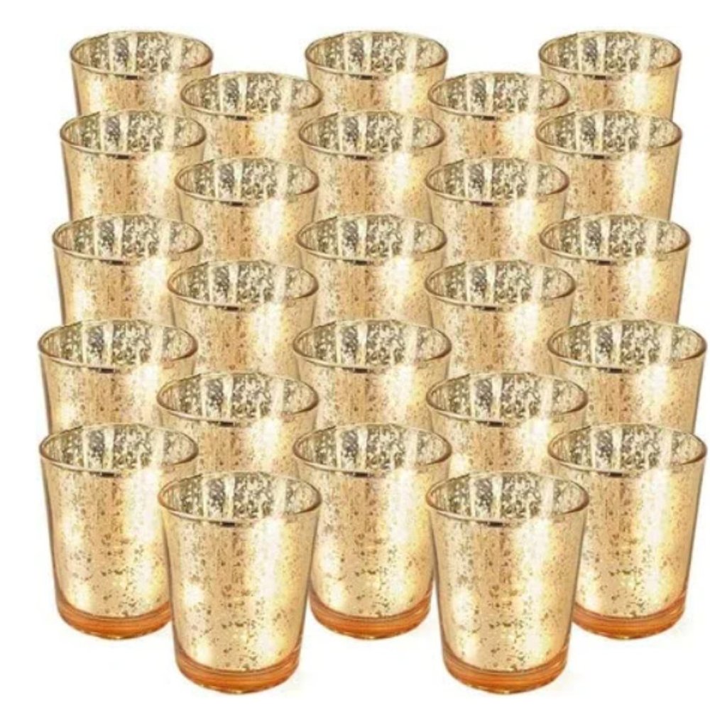 2.75-Inch Speckled Mercury Glass Votive Candle Holders (25pcs, Gold)